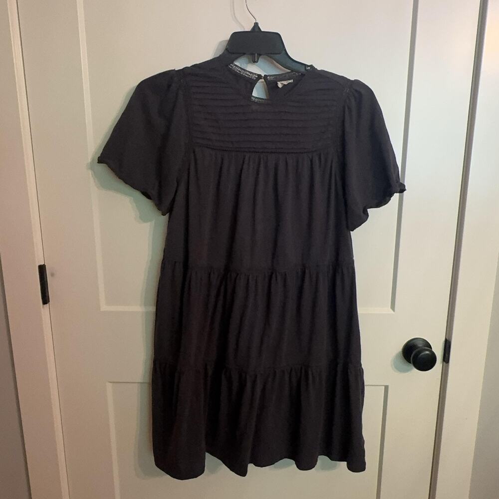 Good Hart By Matilda Jane Dress Sz L Gray Cotton Tiered Puff Sleeve Swing Boho